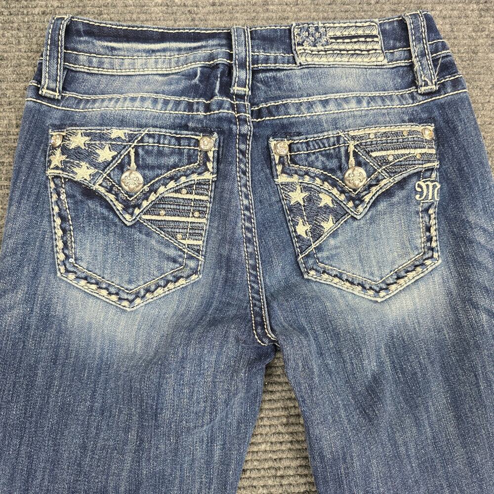 Miss Me Jeans Womens 25 Tall Mid Rise Straight Blue American Flag Stars Cuff - Picture 5 of 9